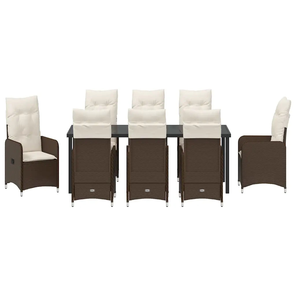 Set da Pranzo per Giardino con cuscino 9 pcs Marrone polyrattan 3379645