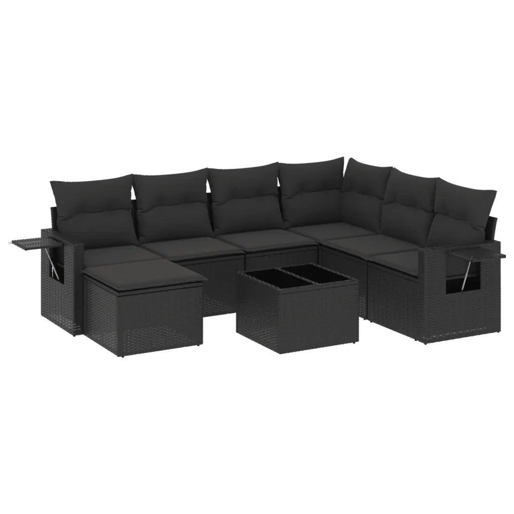 Set Divani da Giardino con Cuscini 8 pz Nero in Polyrattan