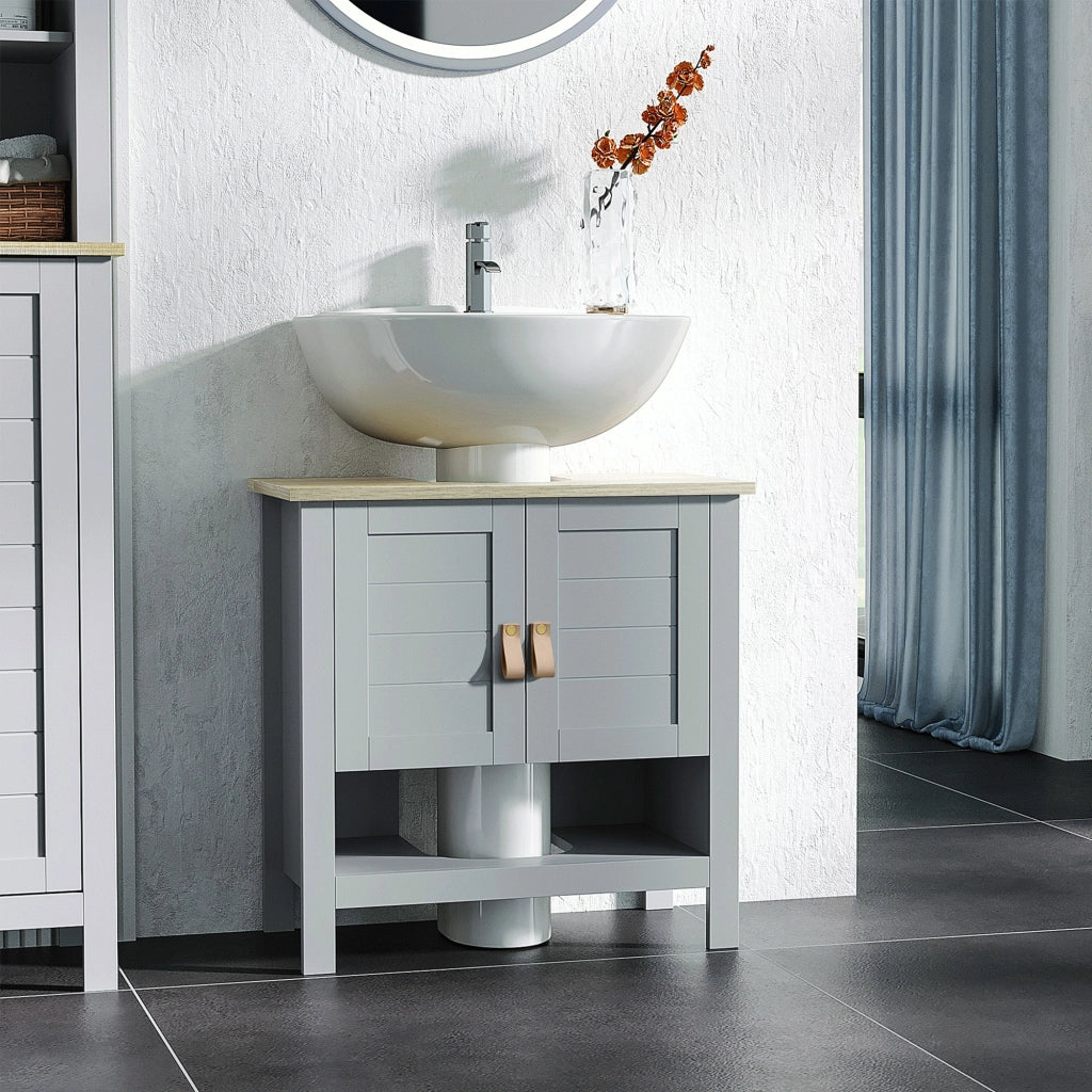 Mobile Bagno Sottolavabo con 2 Ante e Ripiano Regolabile ¨C Zephmum ¨C 60x30x60 cm Grigio