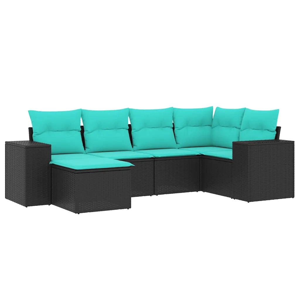 Set Divani da Giardino 6 pz con Cuscini Nero in Polyrattan 3222856