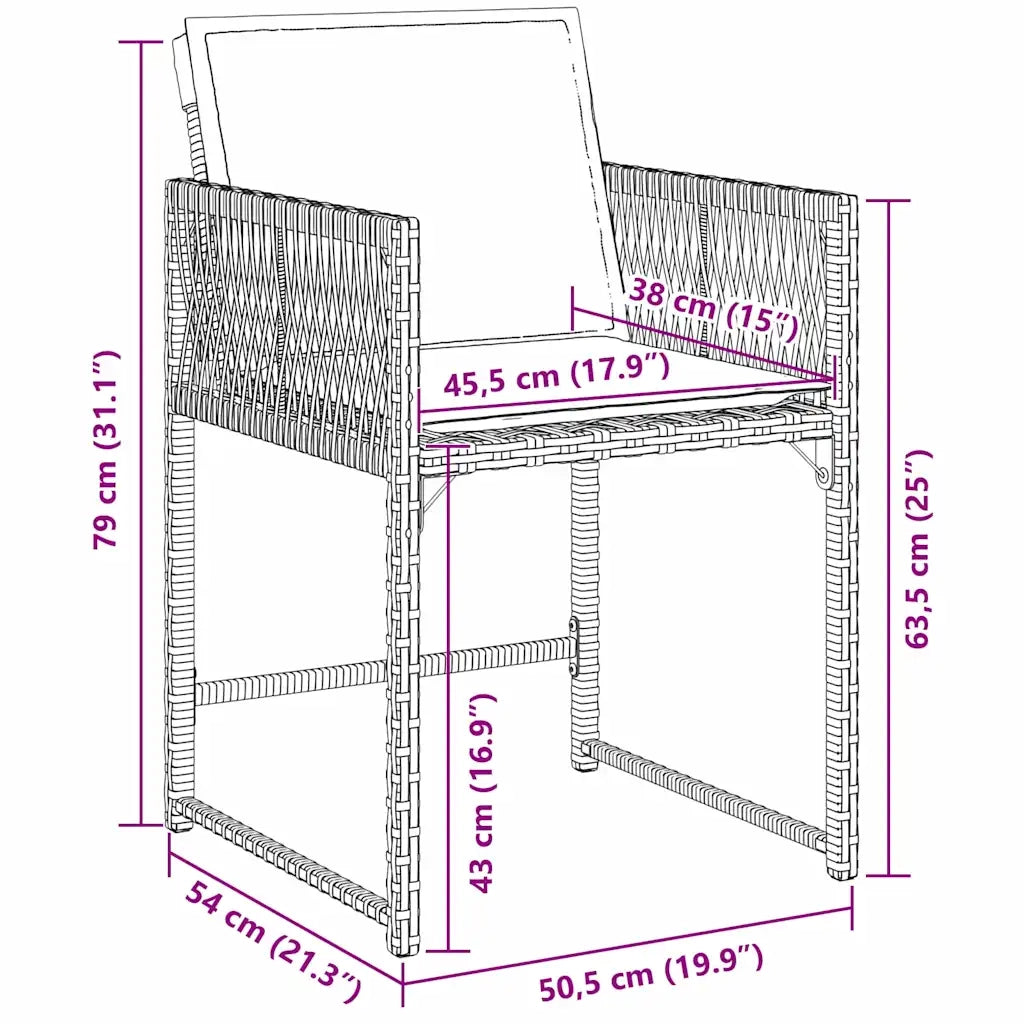 Set da Pranzo per Giardino 5 pcs Nero polyrattan 3380741