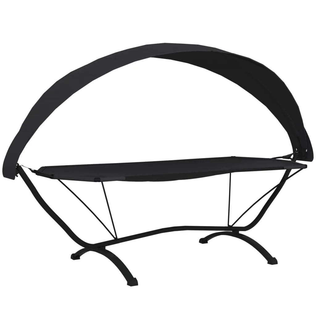 Lettino con Tettuccio per Esterni Nero Acciaio e Tessuto Oxford CFW6713977