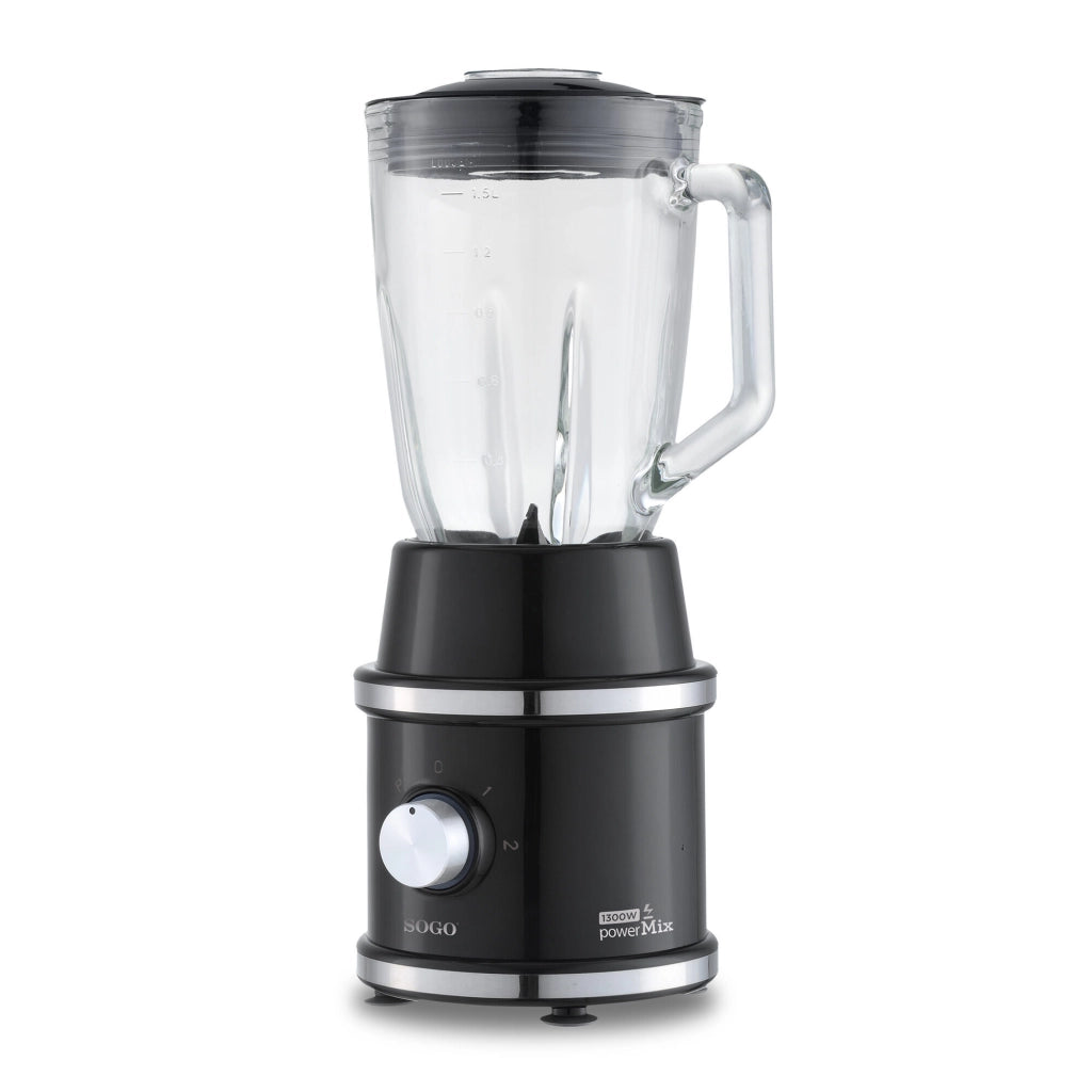 Frullatore elettrico da tavolo 1300W, 2 velocità con pulse, caraffa vetro 1,5L e mini tritatutto 300ml - SOGO