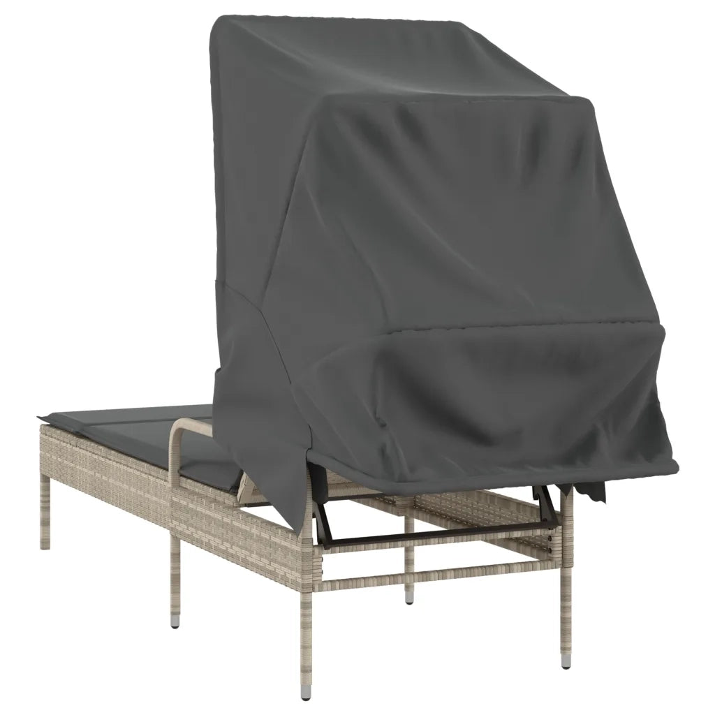 Lettino Prendisole | Sdraio da giardino | Lettino da sole con Baldacchino Grigio Chiaro in Polyrattan
