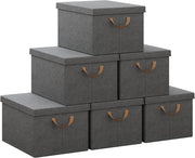 Scatole portaoggetti in Tessuto 6 Pezzi, Contenitori pieghevoli con Coperchio e Maniglie, per Vestiti da Armadio, Grigio, 43x33x26cm