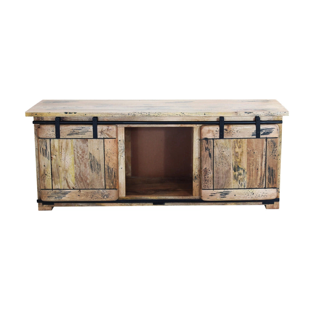 MOBILE WELDON PORTA TV IN LEGNO DI MANGO CON 2 ANTE SCORREVOLI