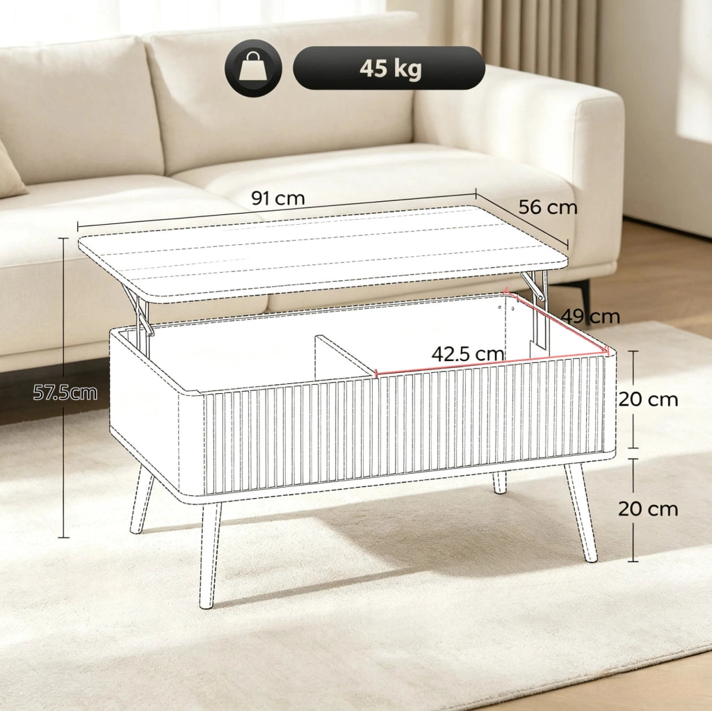 Tavolino da caffè sollevabile 91x56 cm effetto rovere