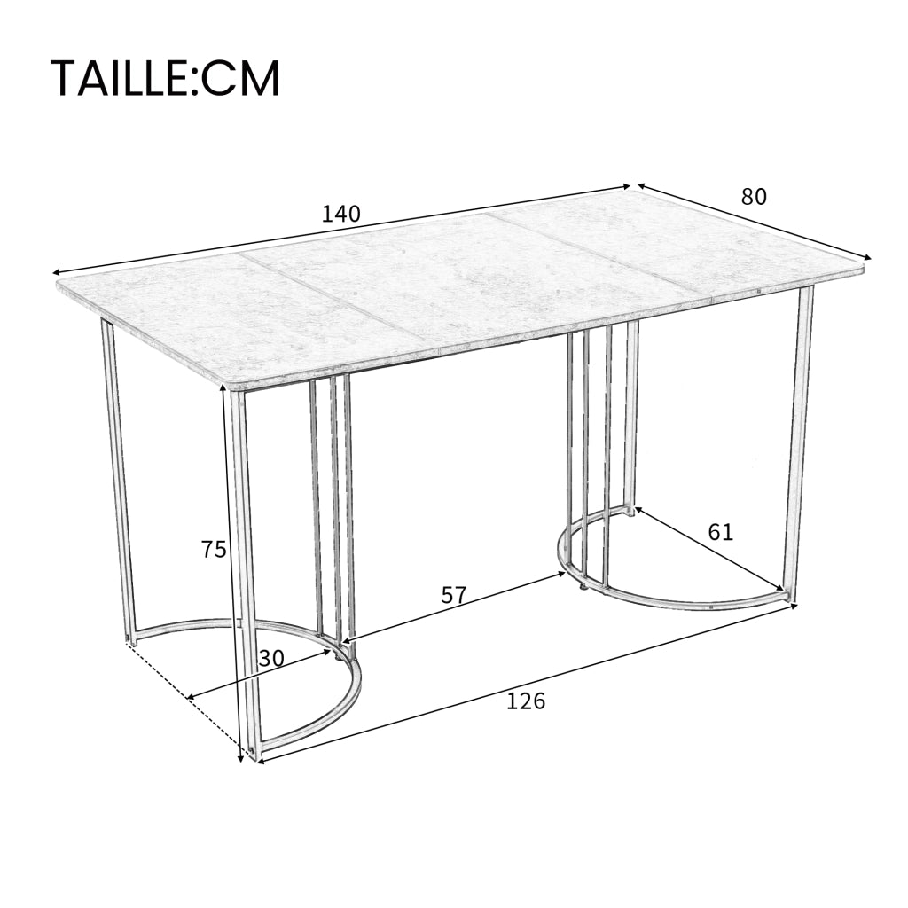 Tavolo da pranzo per 4-6 persone con piedini regolabili; in MDF e metallo; Bianco; 140 x 80 x 75 cm