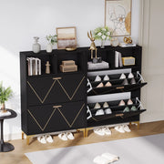 Scarpiera con 4 ante ribaltabili e 4 vani aperti, mobile ingresso con piano d'appoggio, in MDF nero, 80 × 25 × 117 cm