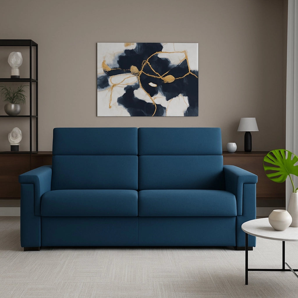 Flaibano, Divano Fisso 2 Posti Sfoderabile Made in Italy, 205x95x100h cm blu