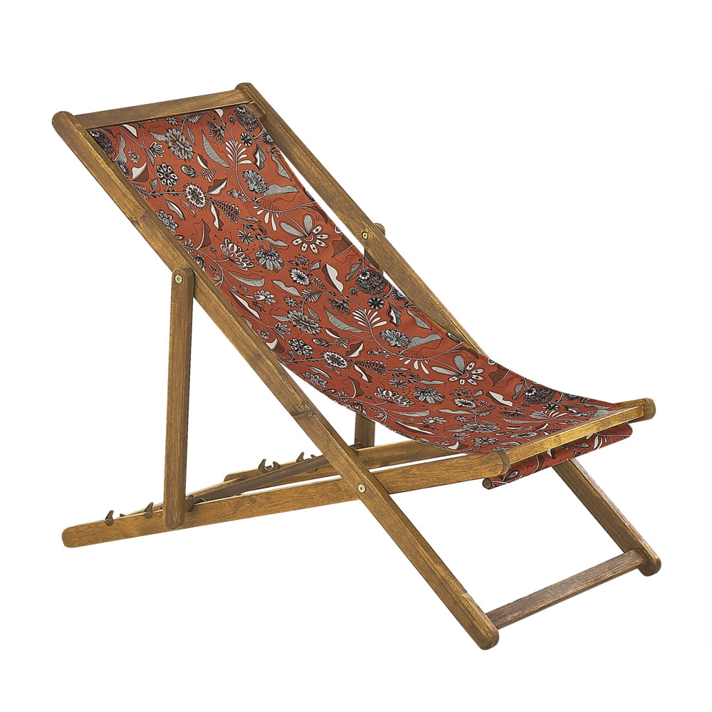 Set di 2 sedie a sdraio da giardino con struttura in legno di acacia chiaro con motivo floreale in tessuto amaca sedile reclinabile