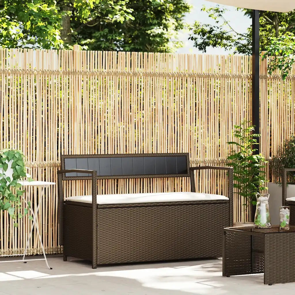 vidaXL Panca Portaoggetti da Giardino con Cuscino Marrone Polyrattan