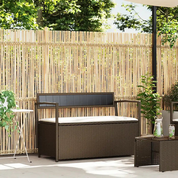 vidaXL Panca Portaoggetti da Giardino con Cuscino Marrone Polyrattan