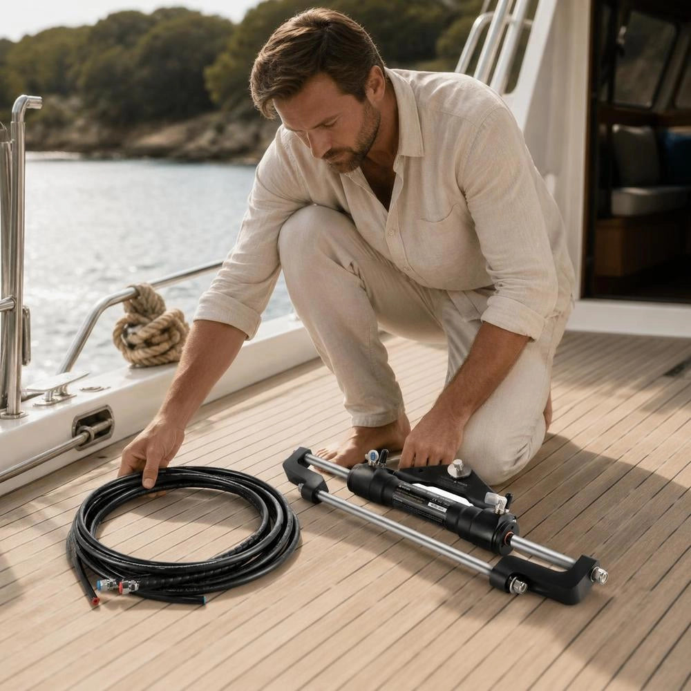 Hydraulic Boat Steering Kit, 300 Hp Hydraulic Steering Pump, Aluminum Alloy Steering Cylinder, 13.5-inch Steering Wheel With 10-inch Hydraulic Steering Hose For Boat Steering System