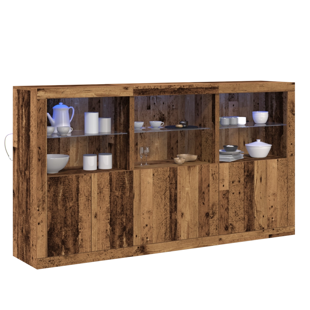 Credenza con Luci LED Legno Vissuto 181.5x37x100 cm Legno Tecnico