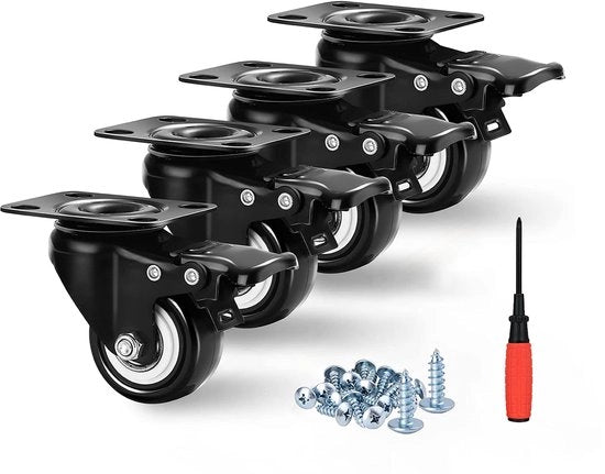 Set di 4 ruote inclinabili 50 mm con freno, doppia serratura 360 ruote inclinabili versione robusta con carico di 270 kg, ruote silenziose in gomma massiccia per trasporto mobili, tavolo, armadio