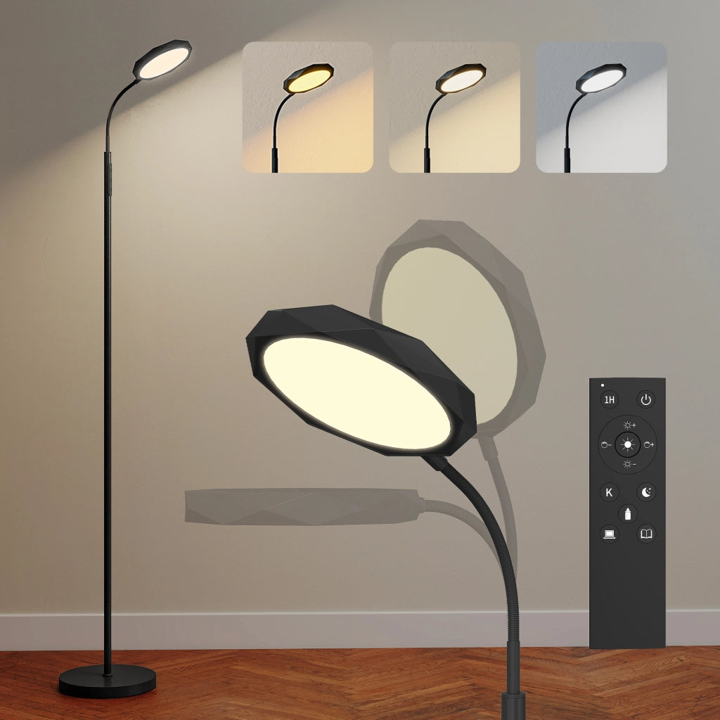 Lampada da Terra LED con Telecomando ¨C zephmum ¨C Nero, Regolabile, Testa Girevole