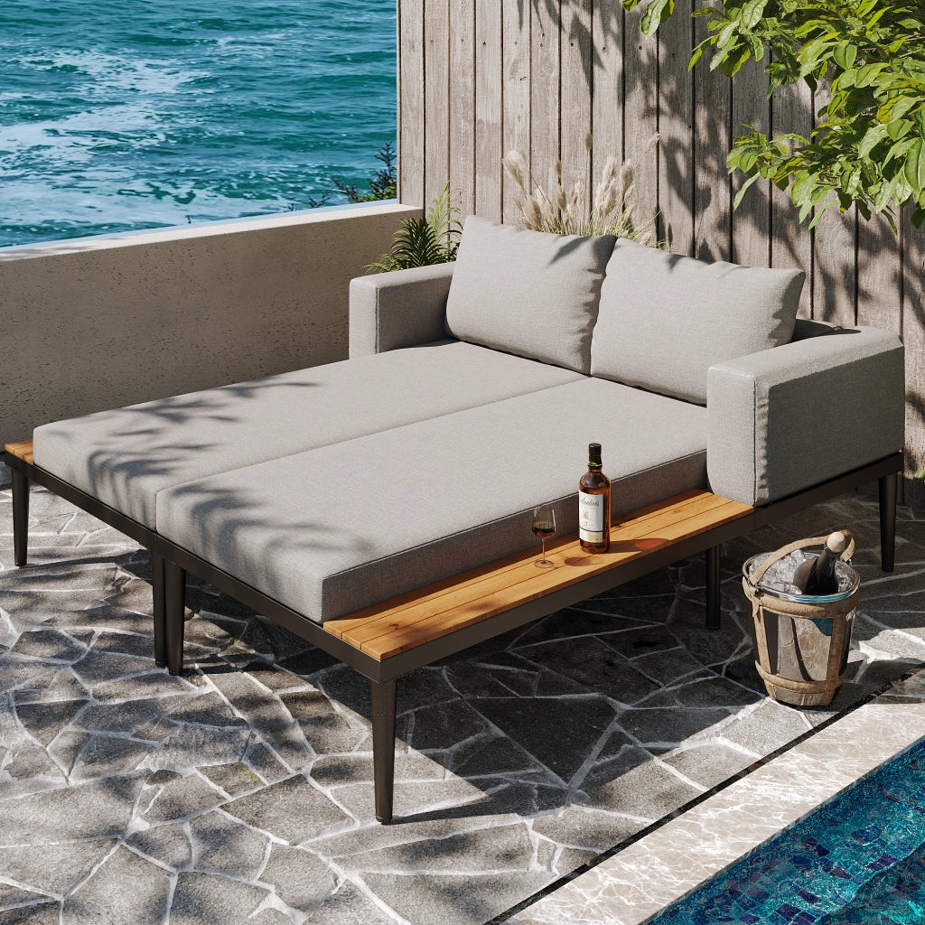 Divano Letto da Giardino con Ripiani ¨C Xylo ¨C Polyrattan, Esterno