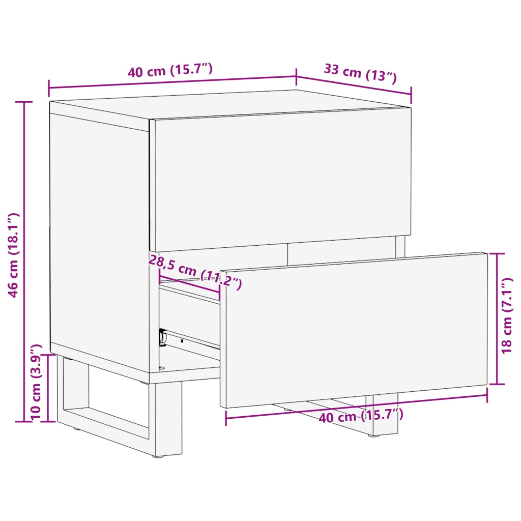 Mobile da letto 40x33.5x46 cm in legno massello di mango e legno ingegnerizzato