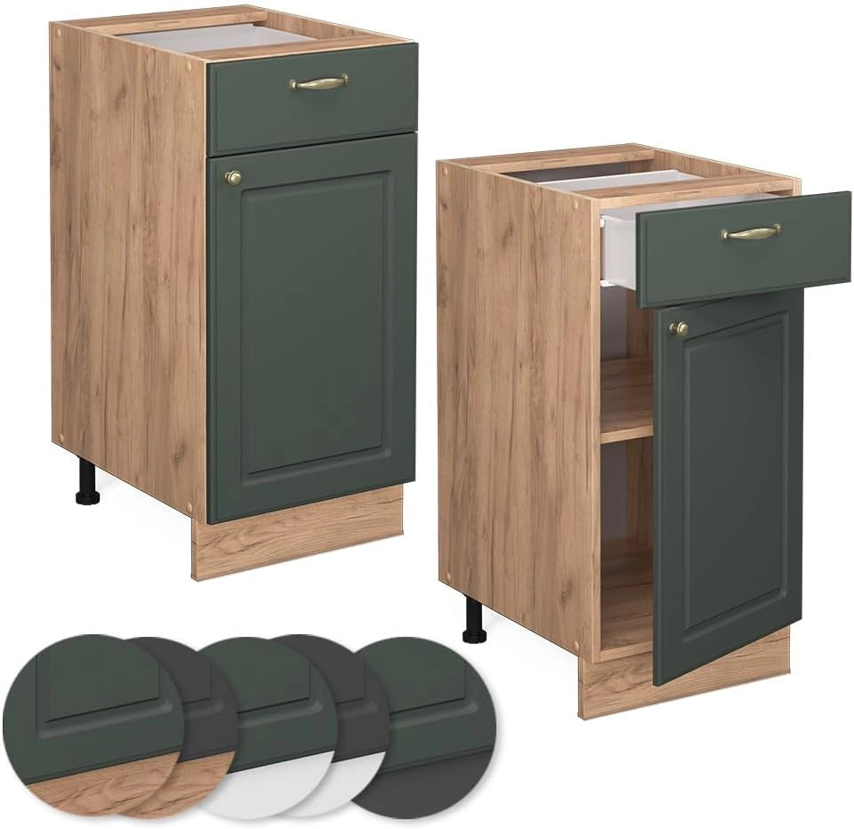 Mobiletto base per cucina Fame-Line, Verde-oro Country House, 40 cm senza piano di lavoro, per la combinazione con altri moduli della serie Fame-Line