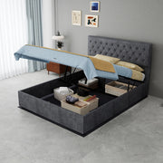 Letto imbottito moderno con testiera e vano a pistone, 140x200 cm, grigio