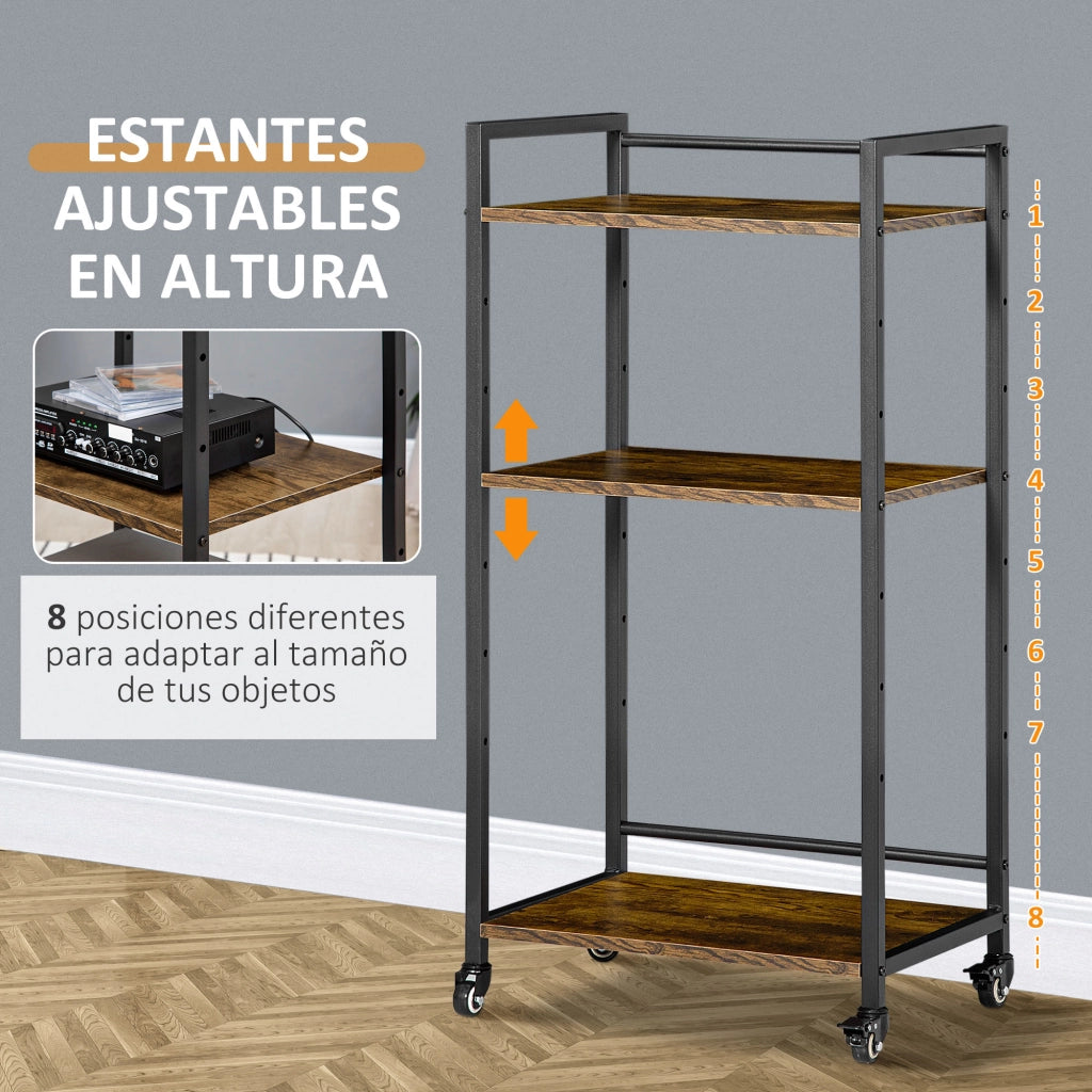 Carrello porta stampante con 3 ripiani ¨C Xylo ¨C Legno marrone rustico 50x35x100,5 cm