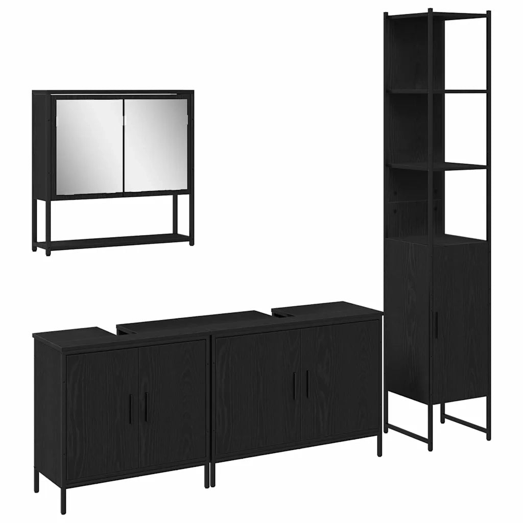 vidaXL Set di mobili per il bagno 4 pcs Nero 33 x 33 x 185.5 cm
