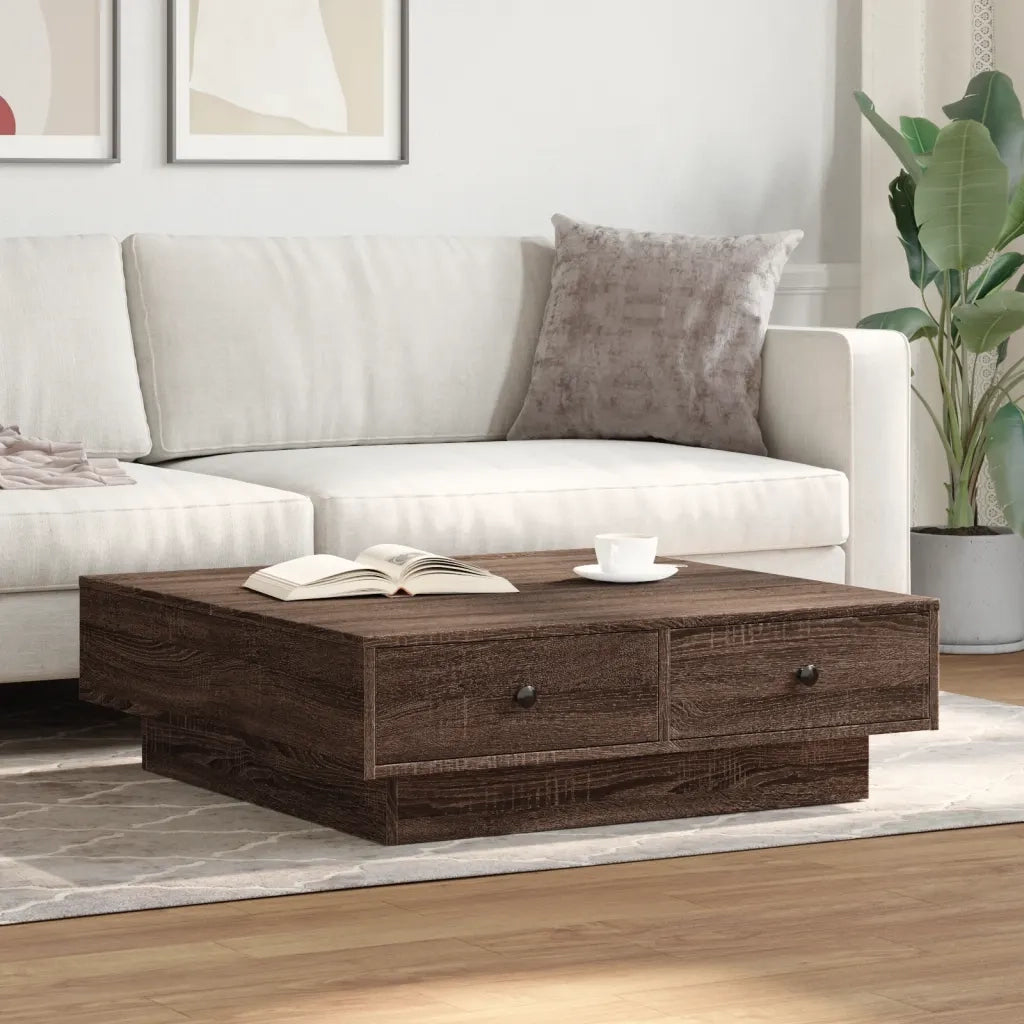 Tavolino da Salotto-Tavolino da soggiorno-Tavolo Rovere Marrone 90x90x28cm Legno Multistrato