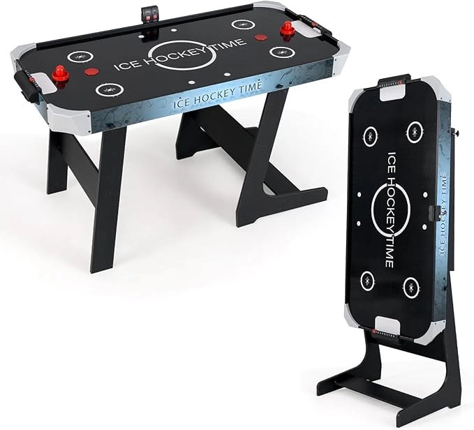 Tavolo da Air Hockey, Hockey da Tavolo Pieghevole con Potente Motore 12V e Tabellone Digitale a LED, 2 Spingitori e 2 Dischi, per Casa Sala Giochi e Ufficio, 144 x 68 x 79 cm