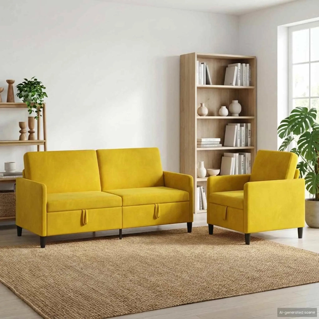 Set di Divani con Storage 2 pz Giallo Poliestere 3429225