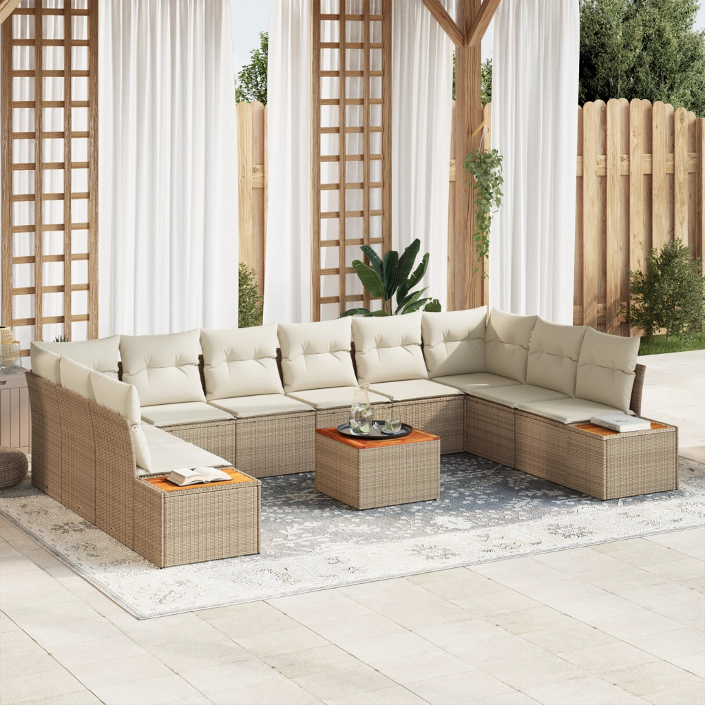 Set divano da giardino  da 11 pezzi con cuscini beige in polirattan acacia