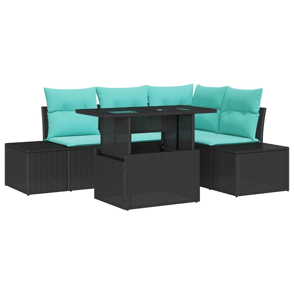 Set Divano da Giardino 6 pz 4-Numero di posti Nero e Blu 3349182