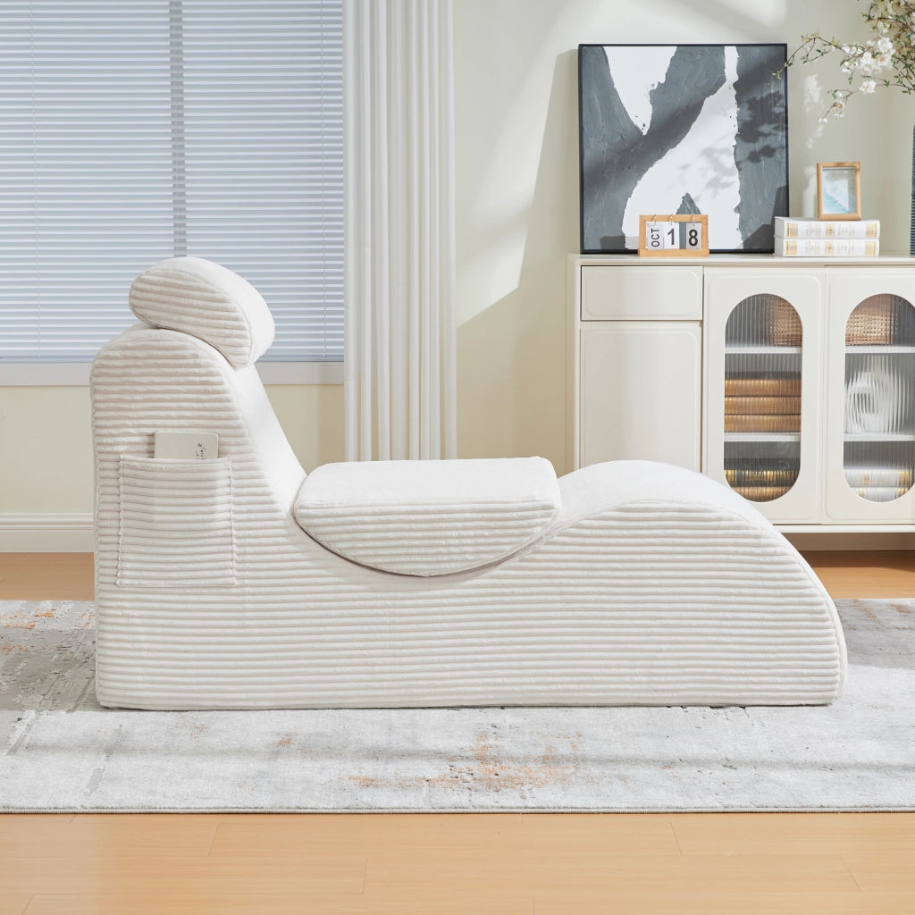 Poltrona singola moderna con cuscino rimovibile e tasca laterale; 160x66x90 cm; beige