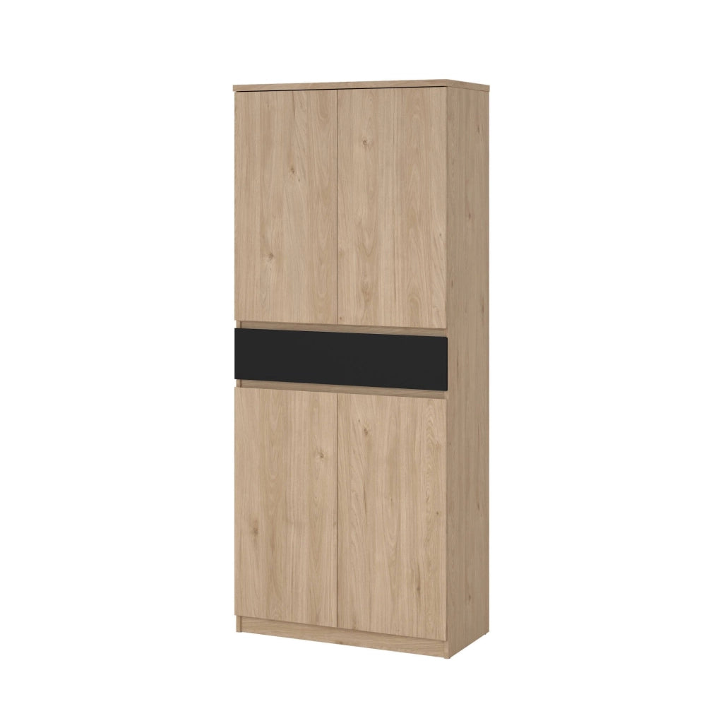Scarpiera Jangmi, Mobile portascarpe, Armadio da ingresso multiuso, Mobiletto per calzature, 80x40 h192 cm, Rovere e Nero
