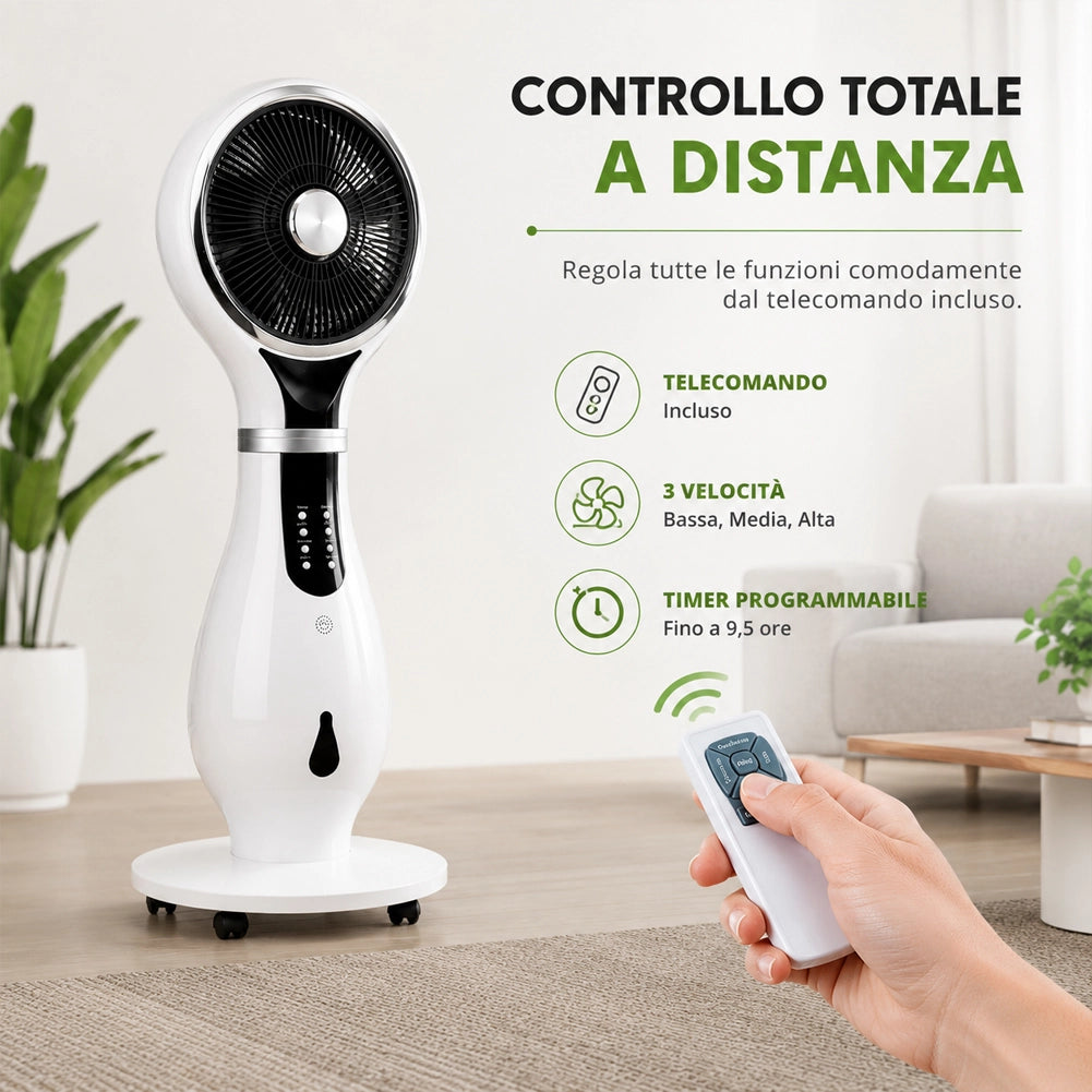 Ventilatore con Ruote Combinato Umidificatore Ioni Anti Zanzare 40x40x110cm