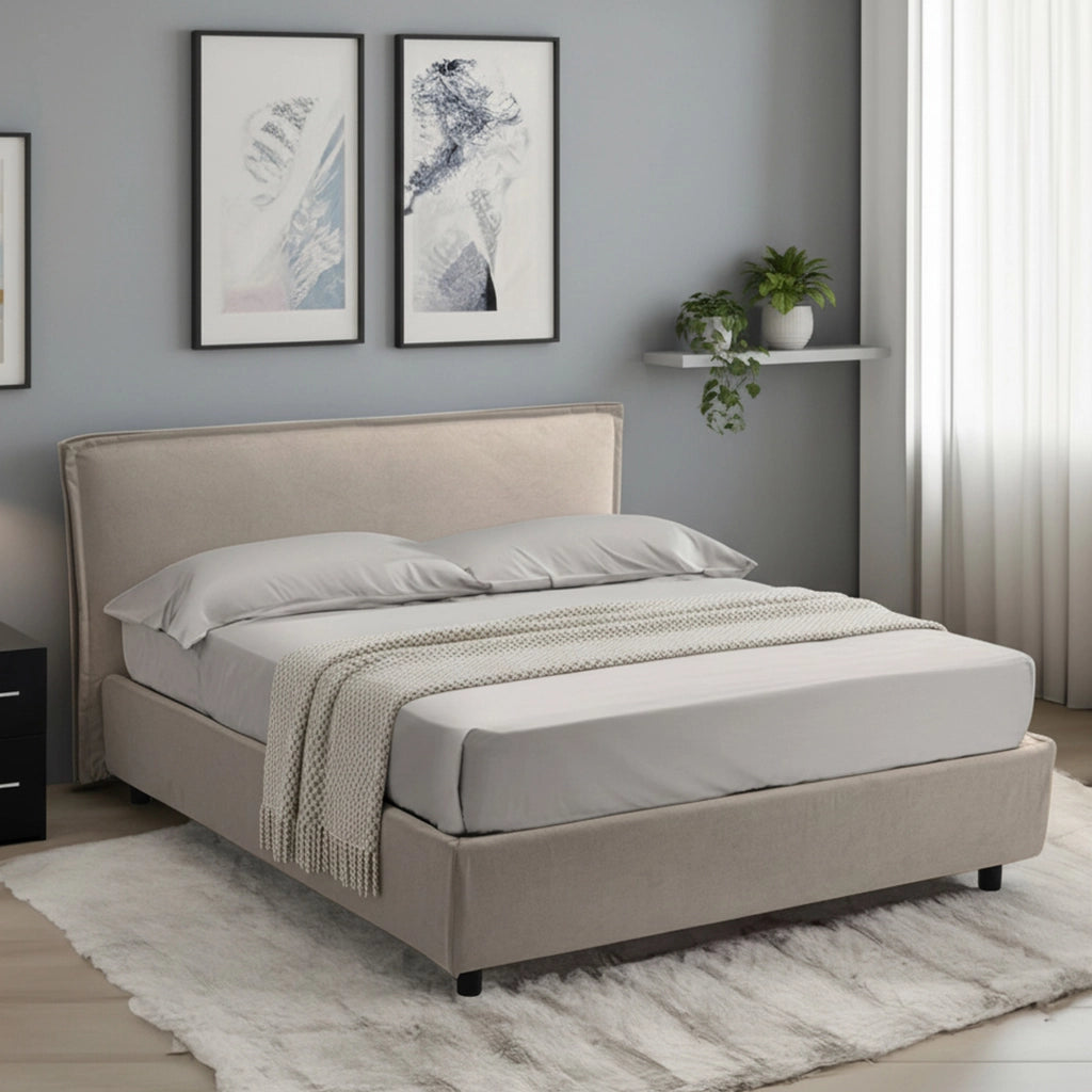 Brosso, Letto Alla Francese Sfoderabile Made in Italy, Grigio Tortora