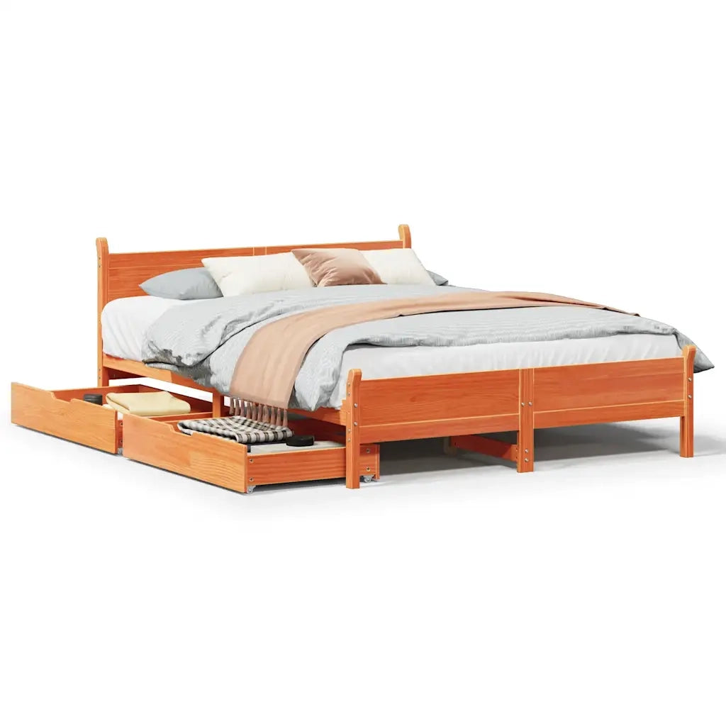 Letto senza Materasso Marrone Cera 150x200 cm in Legno di Pino 3309769