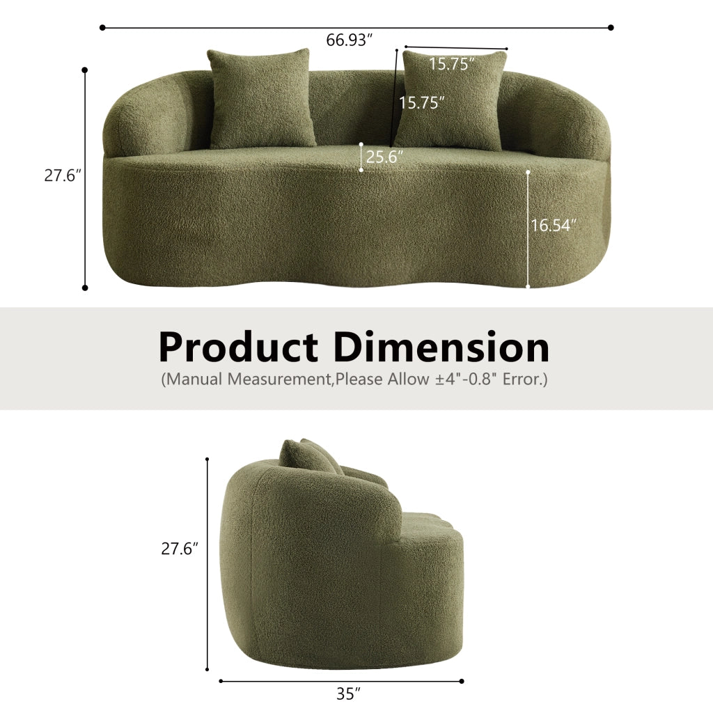 Divano lineare 2 posti curvo con cuscini e seduta ergonomica senza montaggio in schiuma e molle - verde