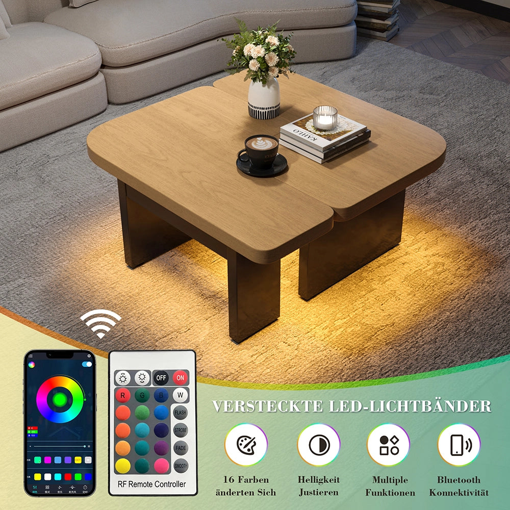 Tavolino-Xylo-LED legno ecologico 2in1 2 cassetti