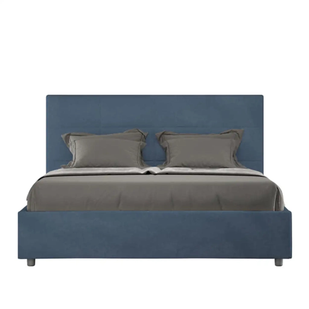 Letto matrimoniale francese contenitore imbottito 140x200 microfibra blu Mika