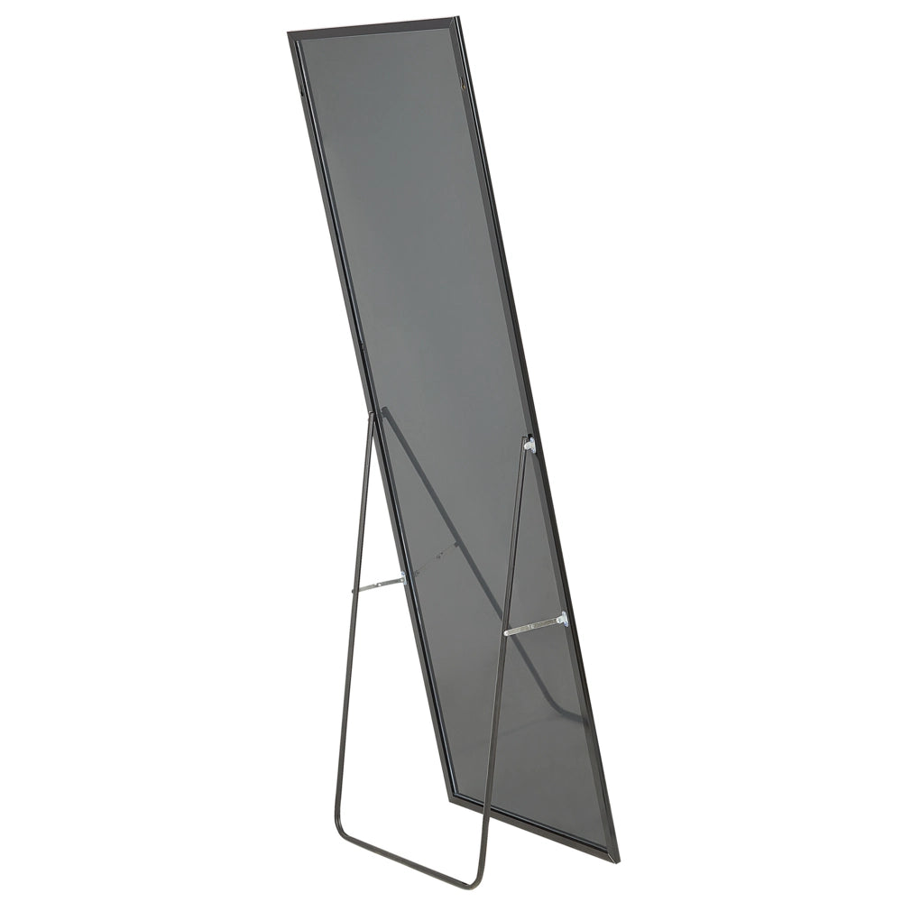 Specchio da terra con cornice rettangolare in alluminio nero 170 x 57 cm con supporto dal design moderno incorniciato a tutta lunghezza