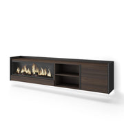 Mobile TV Soggiorno, 212x50x35 cm, Per TV fino a 80", Camino elettrico XXL, Sospeso, da appendere, LED, Rovere scuro e Nero