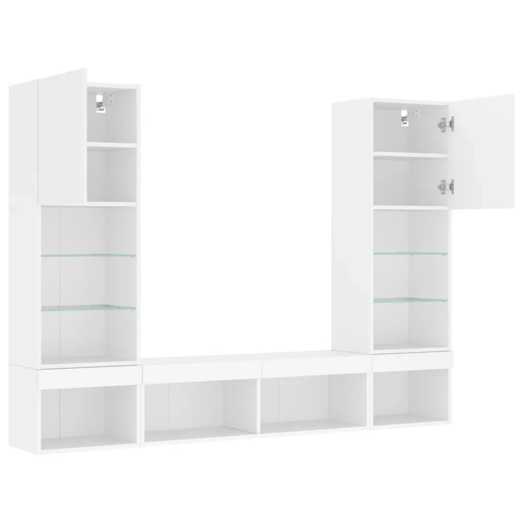 Mobili TV a Muro con LED 5pz Bianchi in Legno Multistrato 3216690