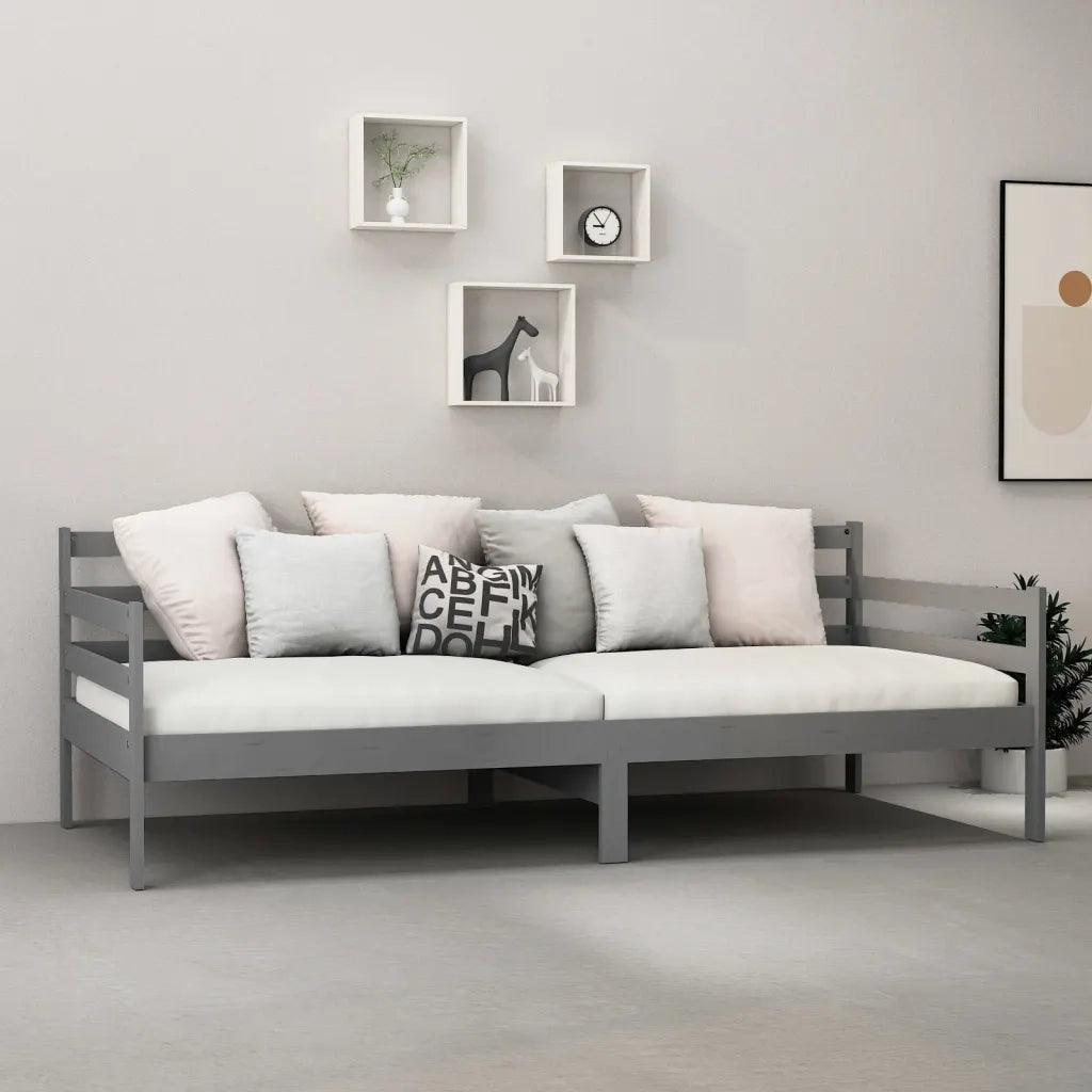 Divano Letto con Materasso 90x200 cm Grigio in Legno di Pino 3083596