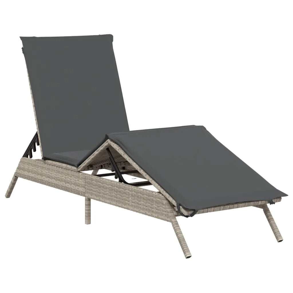 Lettino Prendisole con Cuscino Grigio Chiaro in Polyrattan 4002706