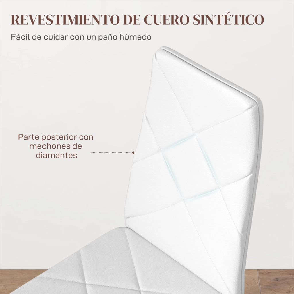 Set di 6 Sedie da Pranzo Imbottite in Ecopelle con Schienale Alto e Gambe in Metallo 41x50x97 cm ¨C Minimal ¨C Bianco
