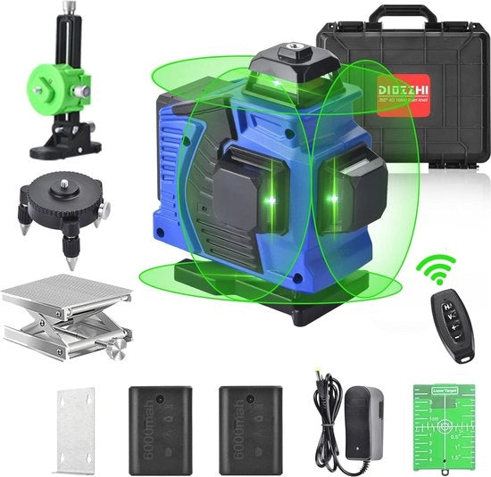 Laser Waterpas 4D con Linee di Livellamento a 360° e Comando a Distanza - Brillantezza Regolabile e Livellamento Automatico