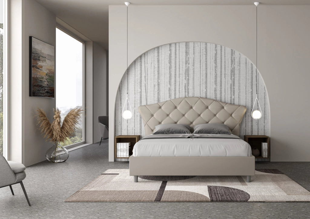BS COM Letto matrimoniale contenitore doppia alzata imbottito 160x190 similpelle tortora
