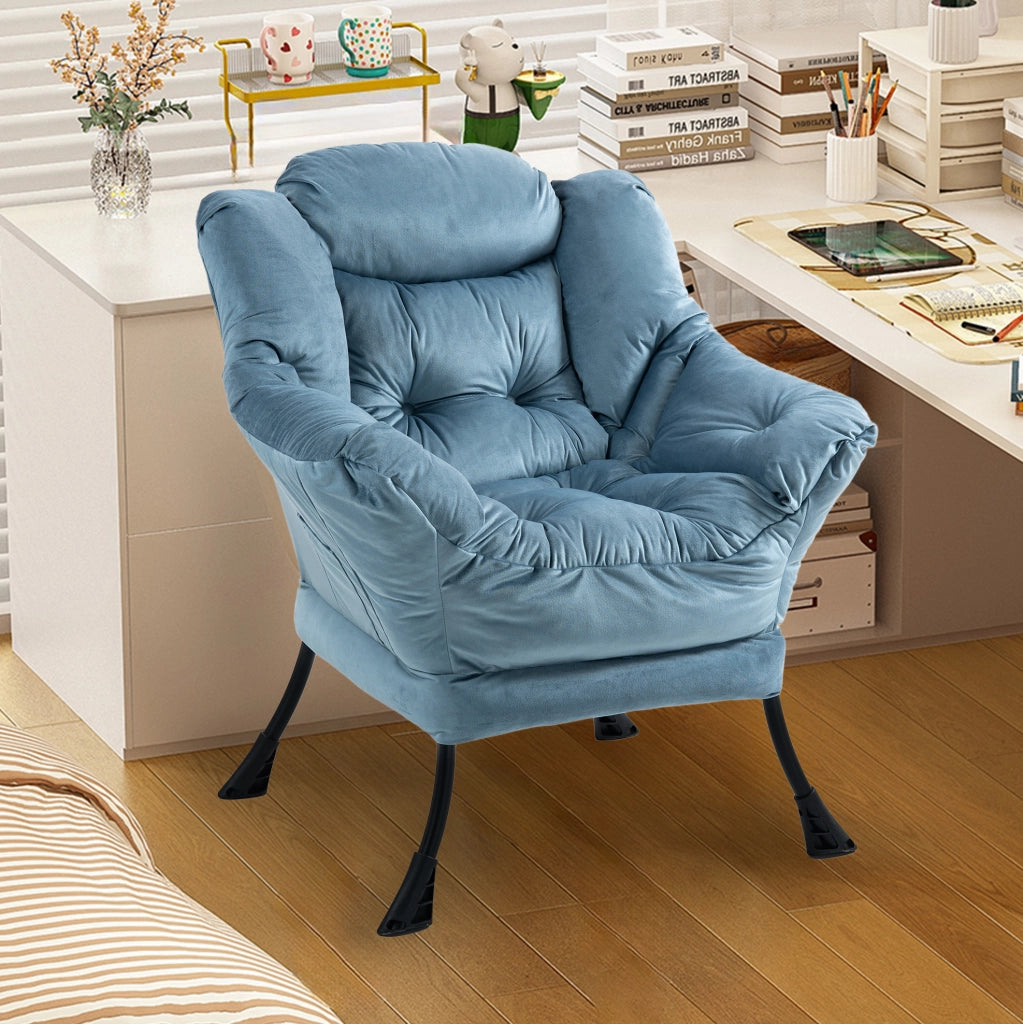 Poltrona relax 75x81x95 cm blu chiaro con tasca laterale; struttura in metallo;