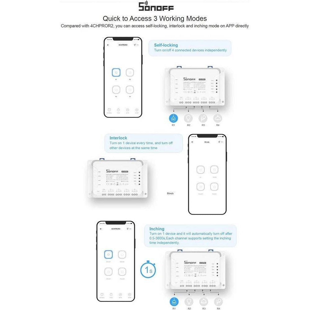 Trade Shop - Interruttore Intelligente Sonoff 4chr3 Wi-fi Smart Switch A 4 Canali Alexa Google -